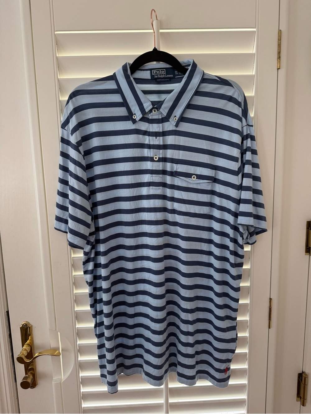 Ralph Lauren Light Blue and Navy Horizontal Stripe Polo